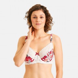 ELENA Soutien-gorge grand maintien ivoire/bordeaux